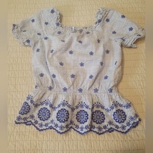 Gymboree Blue and White Floral Blouse Size 10
